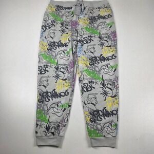 Disney Donald Duck Pants Mens XL Gray Jogger Sweatpants Graffiti Print Lounge